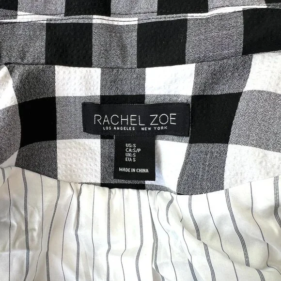 Rachel Zoe Blazer Women S Black White Buffalo Plaid Check Double Breasted Lined - Picture 6 of 12